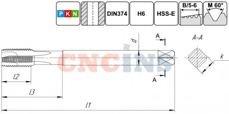 TSP1.M14х1,25.6H.DIN374.M35 Метчик М14х1,25 для сквозных отверстий, DIN374, без покрытия