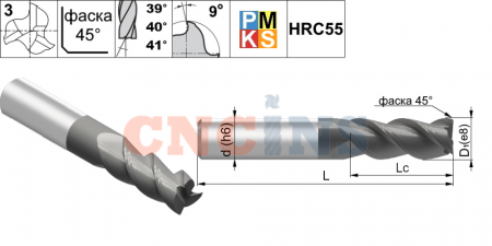 PMK50.Z3.14.26.83.39/40/41.F019 TiAlN Фреза концевая твердосплавная по металлу